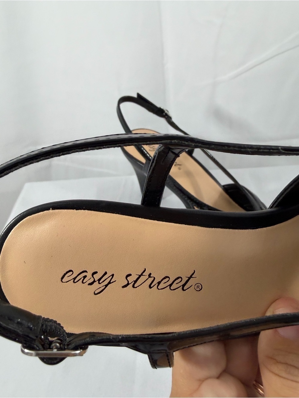 NWT Easy Street Women’s Size 10W Shiny Black Slingback Block Heels - Picture 2 of 8